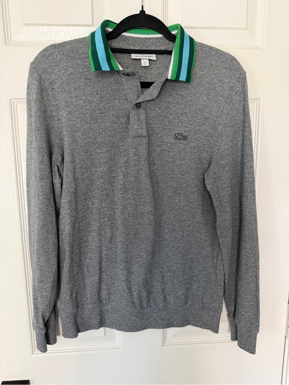 Lacoste Women’s Lightweight Grey Polo with green/ turquoise collar
